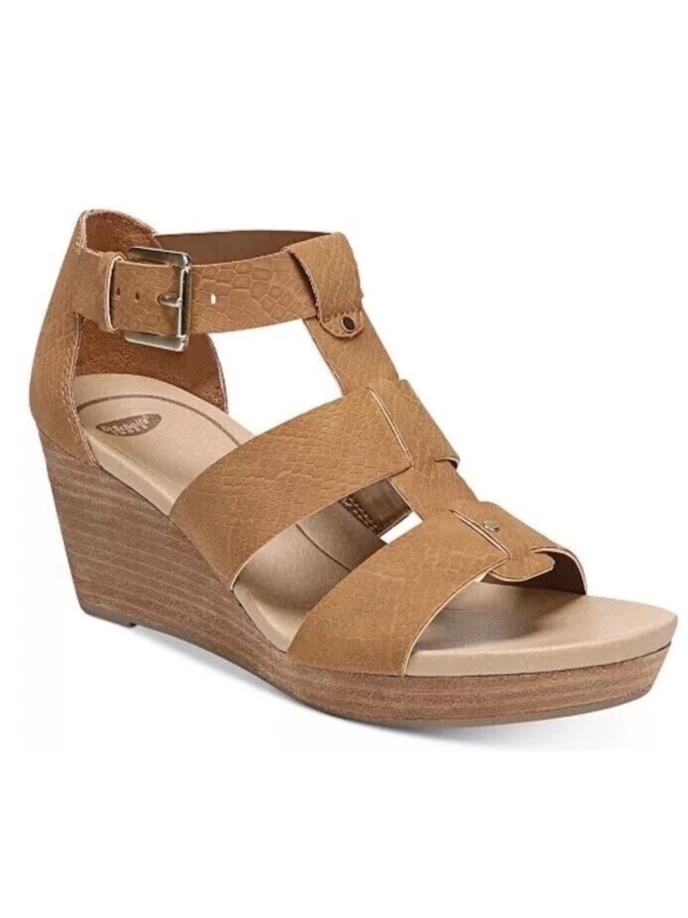 Dr. Scholl's Tan Strappy Wedge Sandals with Ankle Buckle women’s size 7 USA